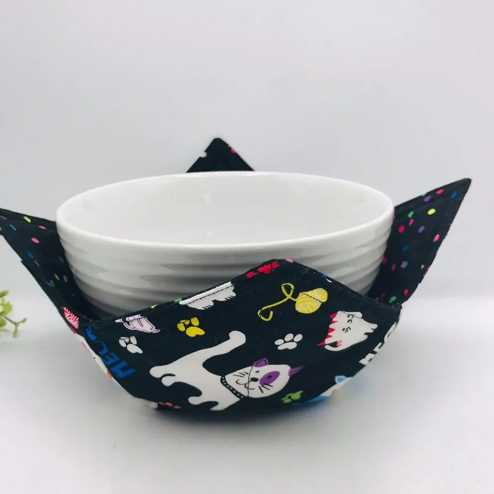 Microwave Bowl Cozy Holder, Reversible, Cute Cats, 3 Sizes, Plate, Soup, Pint